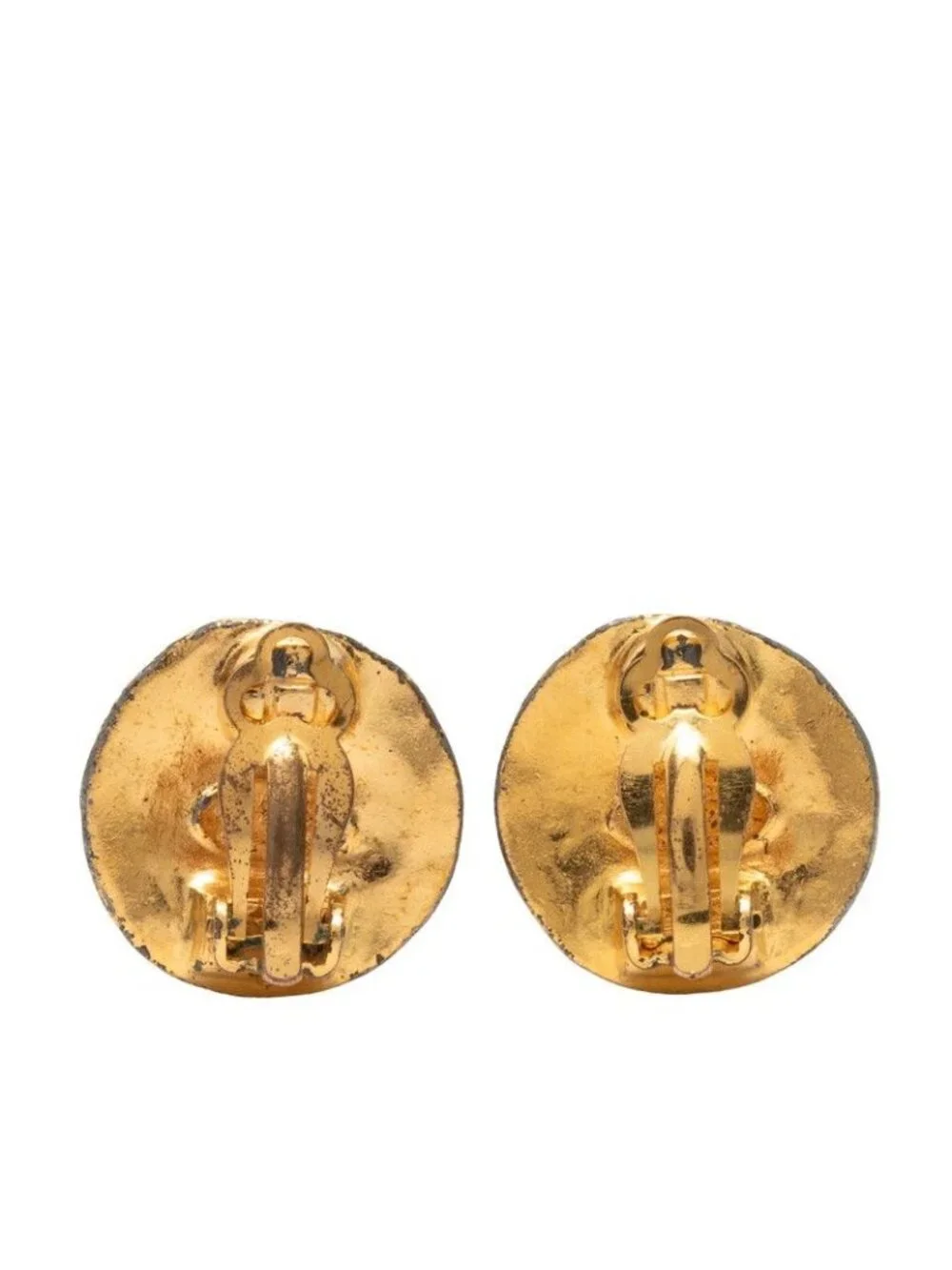 Chanel CC Logo Vintage Round Earrings Gold Plated